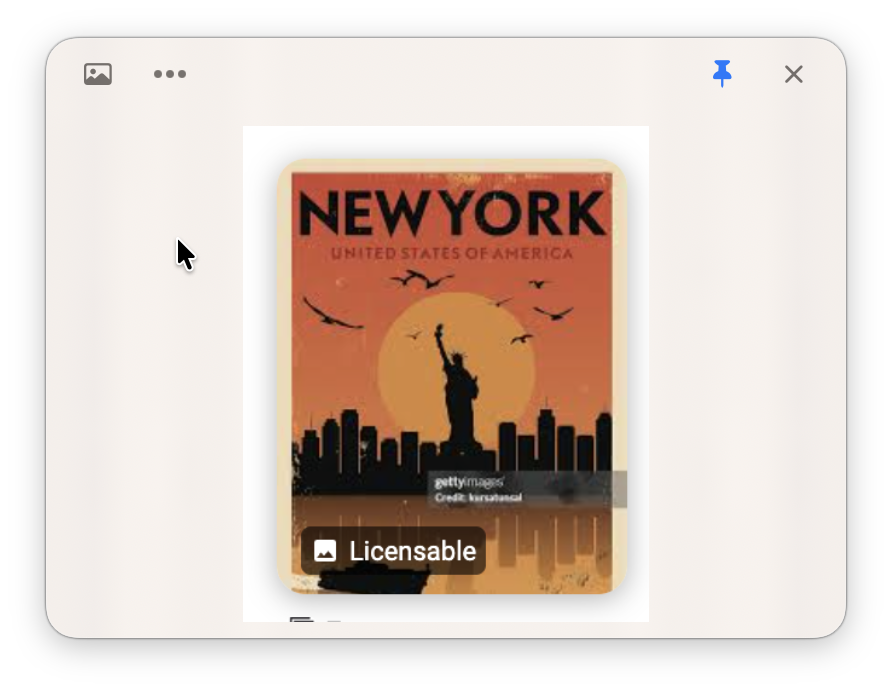 LudyLens pin widget showing captured image with New York poster